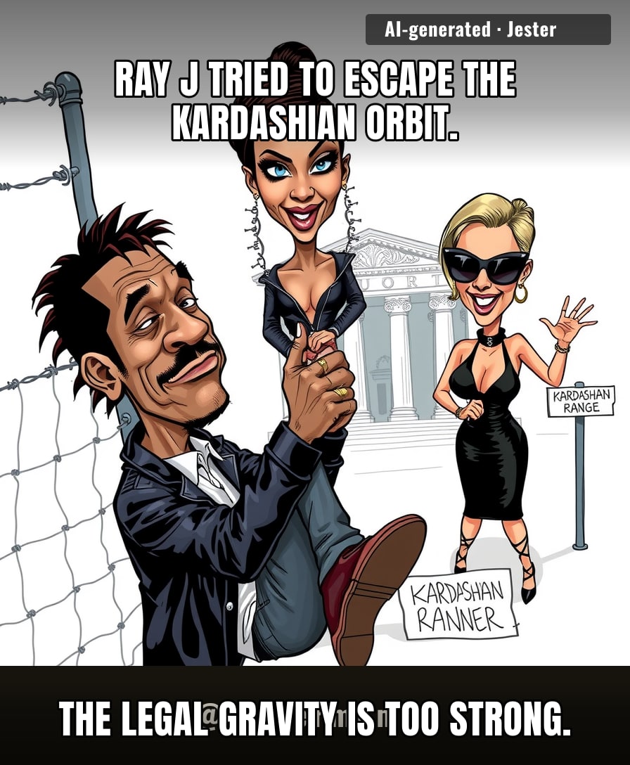 Ray J learning that a Kardashian lawsuit is like a family dinner: you can try to leave, but they'll drag you back for the group photo.