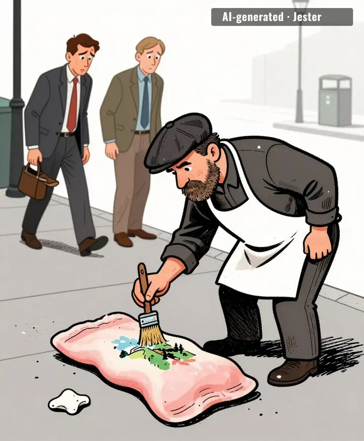 His medium is literally what the city tried to wipe off its shoe and forgot to.