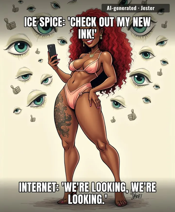 Ice Spice gets a thigh tattoo and the internet suddenly has 20/20 vision, but can't read a single word.