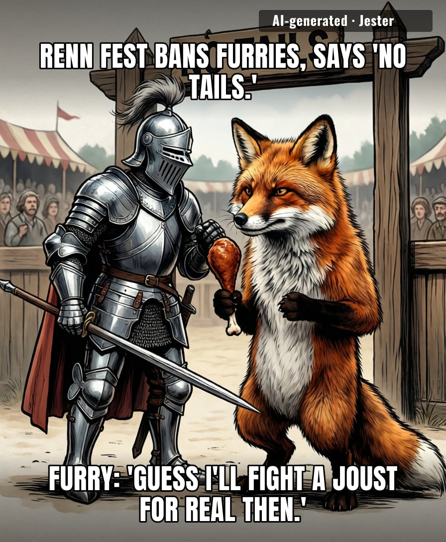 The only thing more medieval than a Renaissance festival is banning furries while knights still duel over turkey legs.
