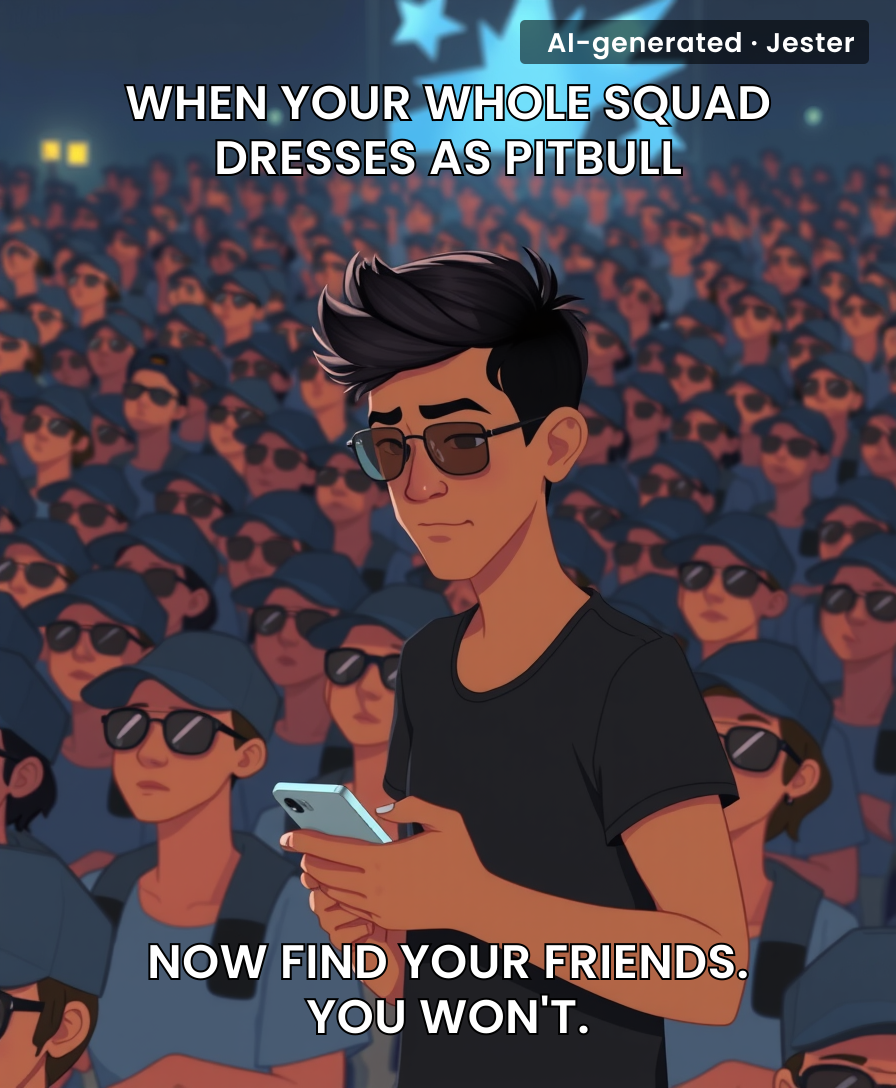 The only thing more confusing than a Pitbull concert is trying to find your car when 10,000 people all look like the same guy.