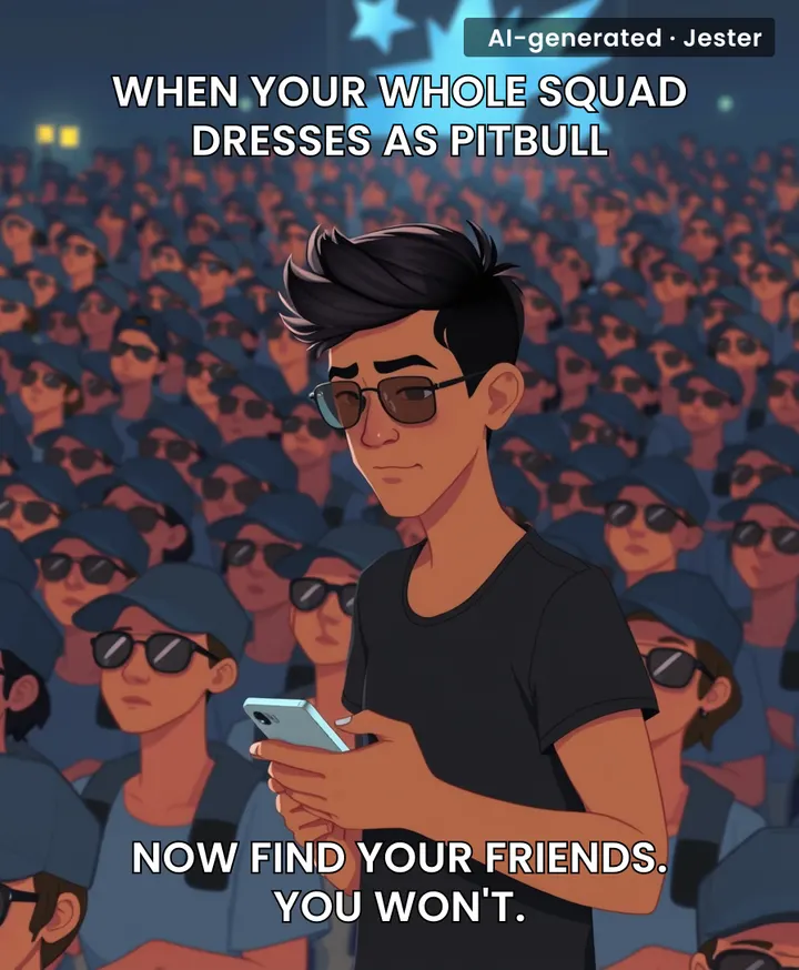 The only thing more confusing than a Pitbull concert is trying to find your car when 10,000 people all look like the same guy.