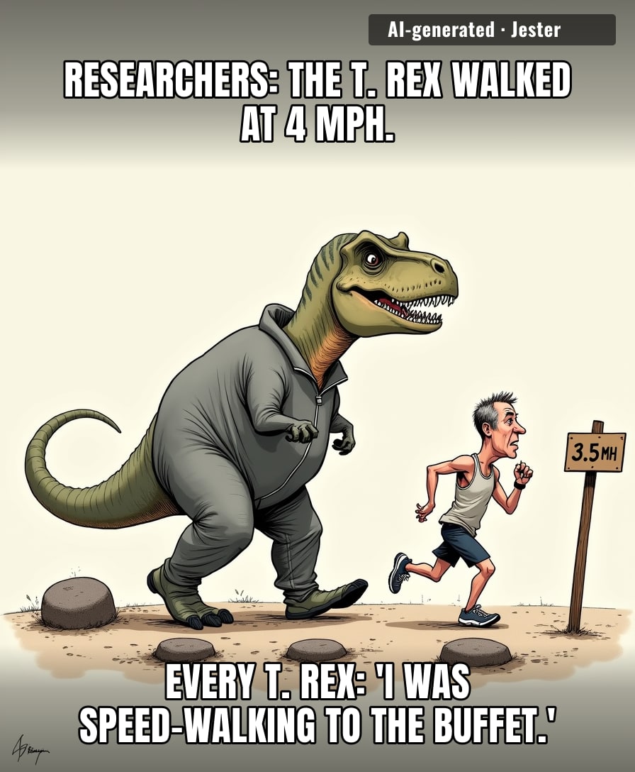 Congrats to the T. rex on hitting 3.5 mph, my gym has been promising me that since January.