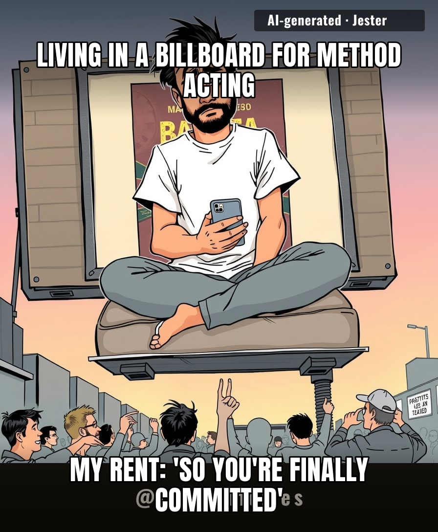 He's so dedicated to the craft, he's basically paying rent to live inside a movie poster. Method actors will do anything for an Oscar except, you know, act.