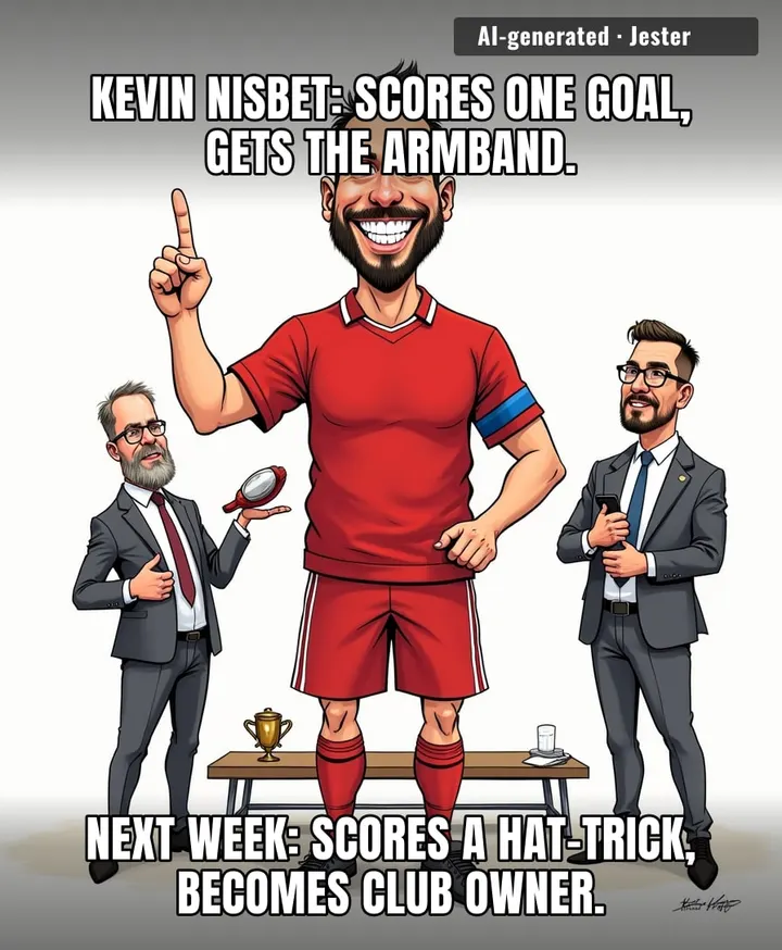 Scoring once gets you the armband, scoring twice gets you the club, scoring thrice gets you the league — by the next transfer window, he'll own the stadium and sell the fans' tickets back to them.