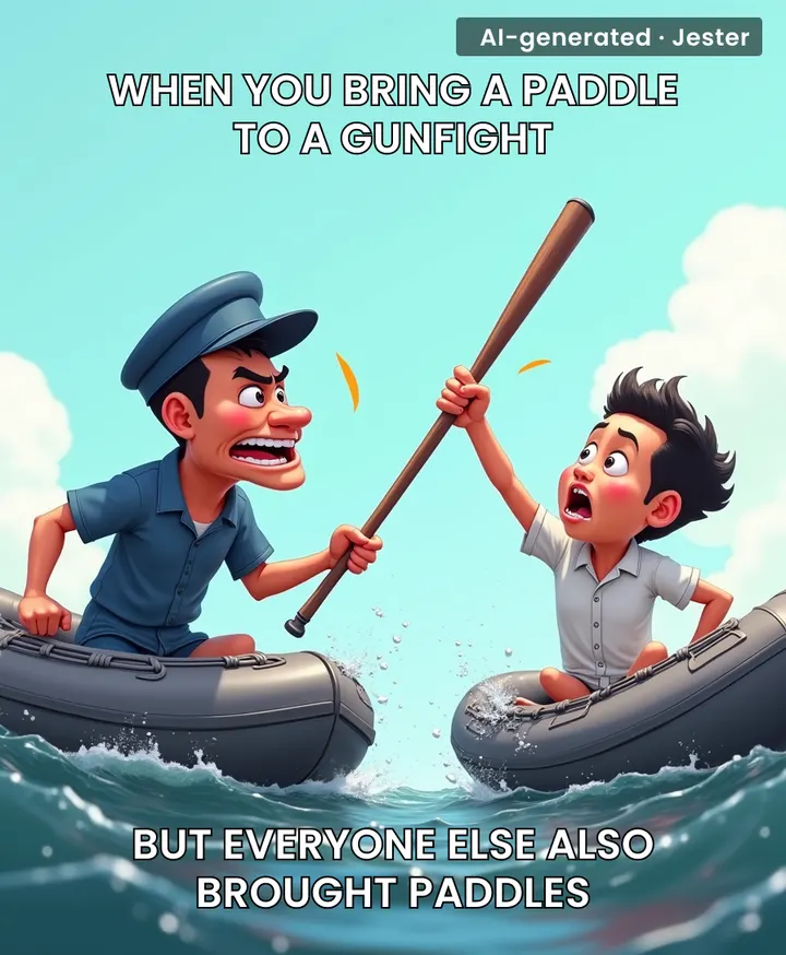The only thing more embarrassing than getting into a naval battle in a dinghy is losing it to a guy with a baton.