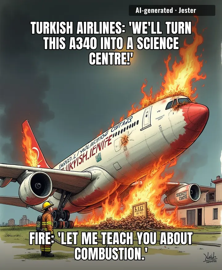 The A340 flew passengers for decades without incident, but as soon as it became a science centre it spontaneously combusted — clearly it failed the safety inspection.