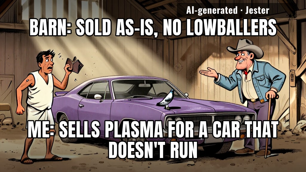 The car doesn't run and neither does my bank account. We're a perfect match.