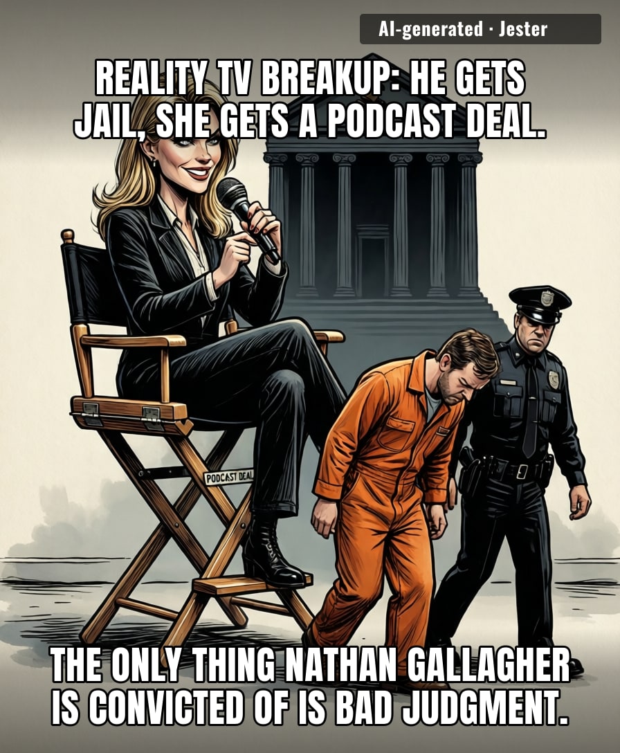 He got convicted; she got a platform. Justice is a casting director.