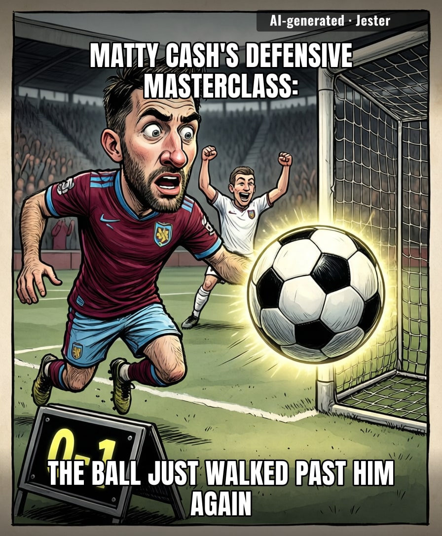 Matty Cash's positioning is so bad, even the ball filed a complaint with the referee.