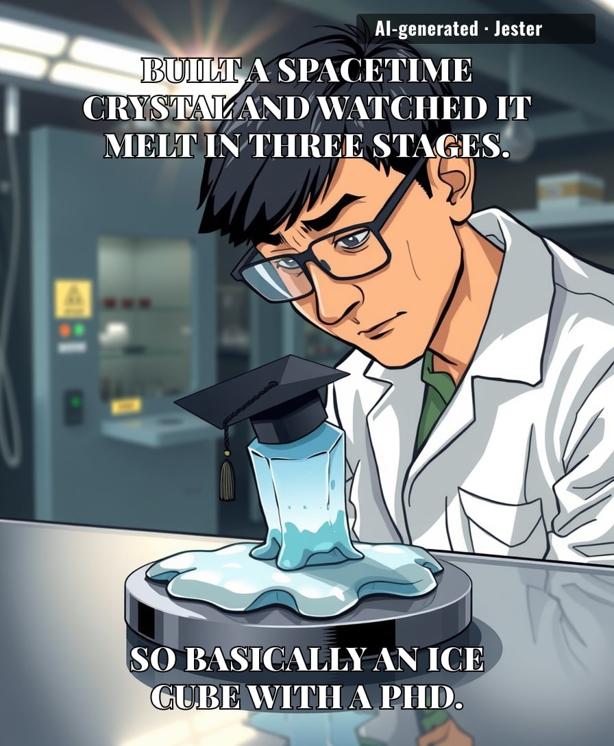 My ice cream melts faster than a spacetime crystal—and it doesn't need three stages.