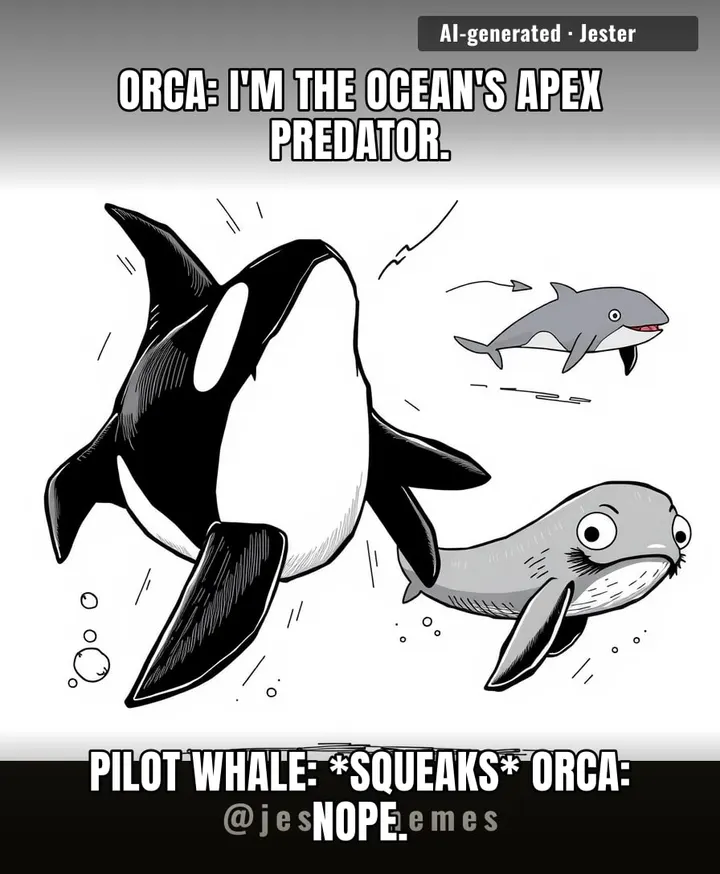 Pilot whales are the ocean's version of that one friend who's half your size but somehow makes you leave every party.