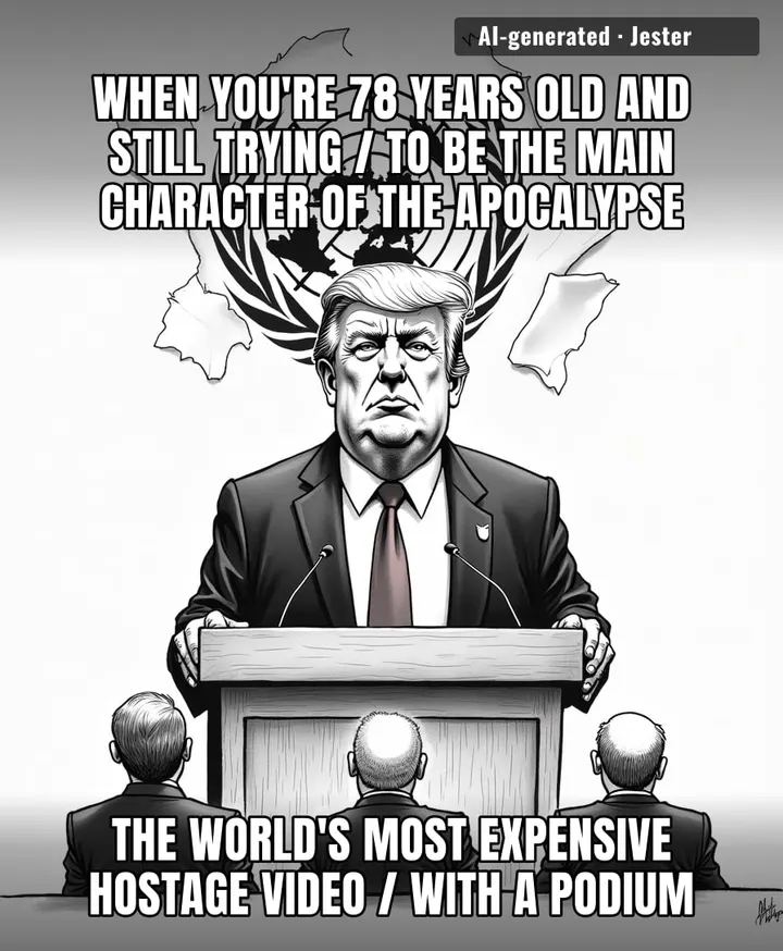 Trump treating the UN General Assembly like a Reddit thread where he's the only one who didn't get the ban message.