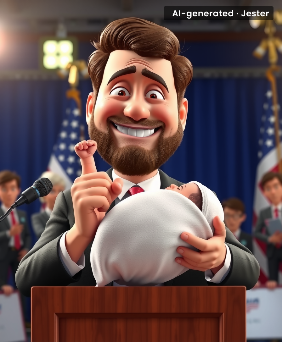 The Vance baby's first word will probably be 'actually', but at least he can't filibuster yet.