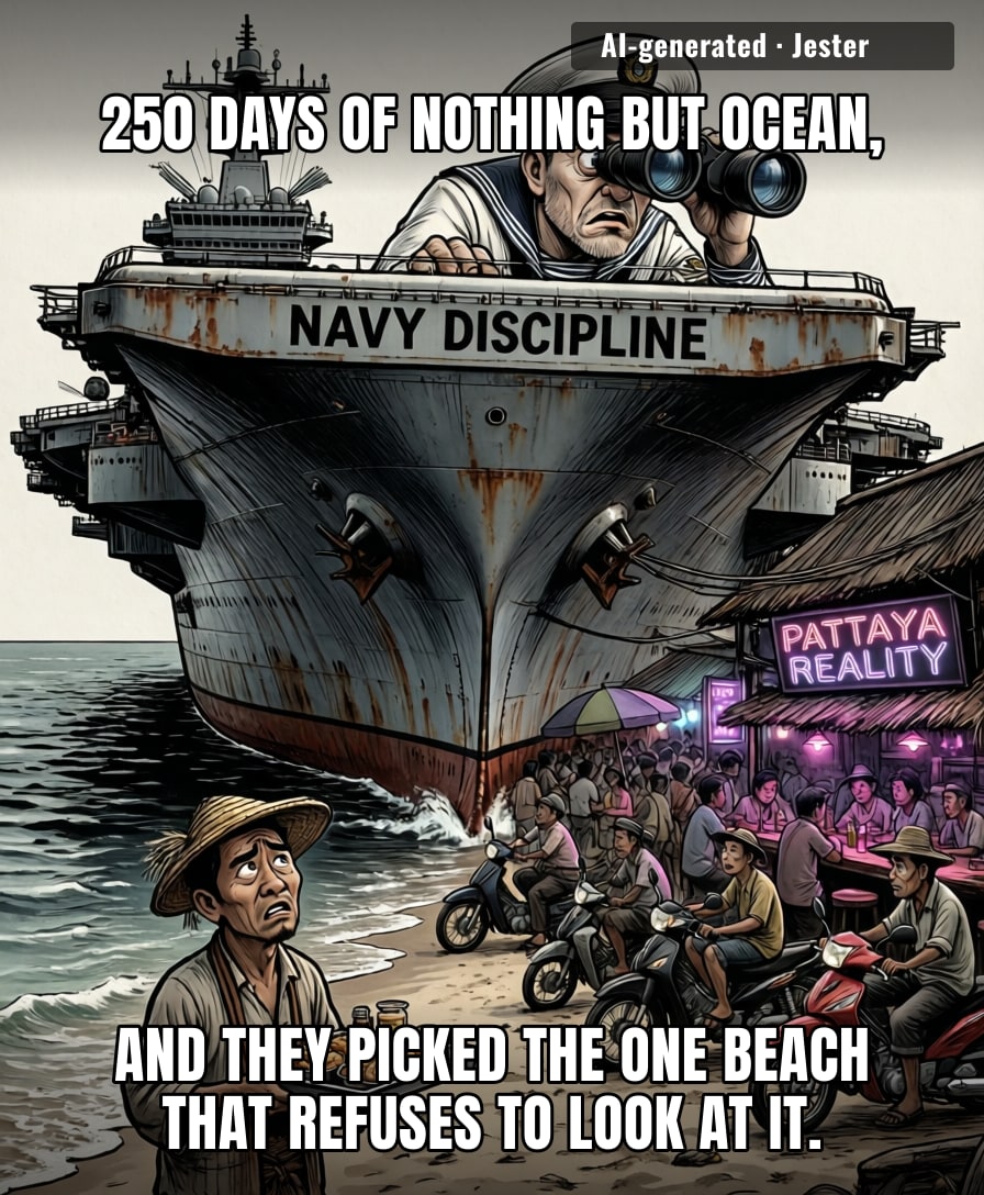 The US Navy really spent 250 days at sea just to prove they could find the only place in Thailand that smells worse than a ship's galley.