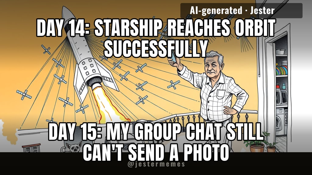eleven thousand satellites and the wifi still dies the second it rains