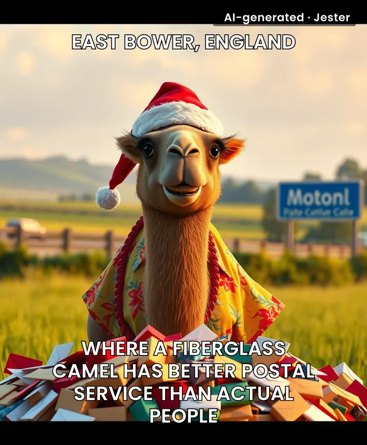 Only in England does a fiberglass camel have a more reliable mailing address than a human.