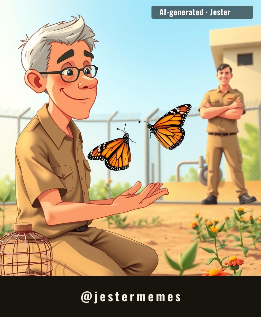 Guys who once ran the yard now run a butterfly nursery — 100 caterpillars, zero escape attempts.