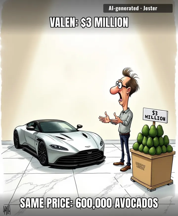 For the price of one Aston Martin Valen, you could buy 60,000 lifetime supplies of 'I'm rich' and still have change for a sense of humor.