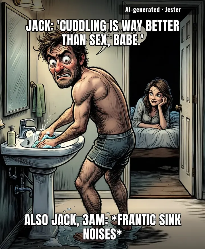 Nothing says 'I respect your boundaries' like a man quietly handling business in the bathroom while you pretend to be asleep.