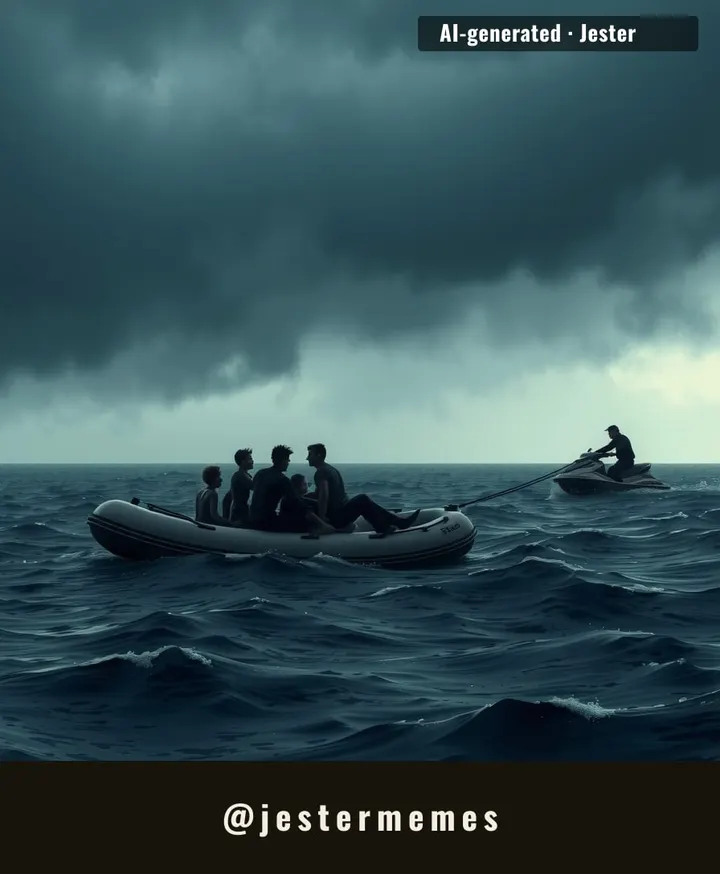 A moment that lays bare the desperation of migration and the absurdity of rescue at sea.