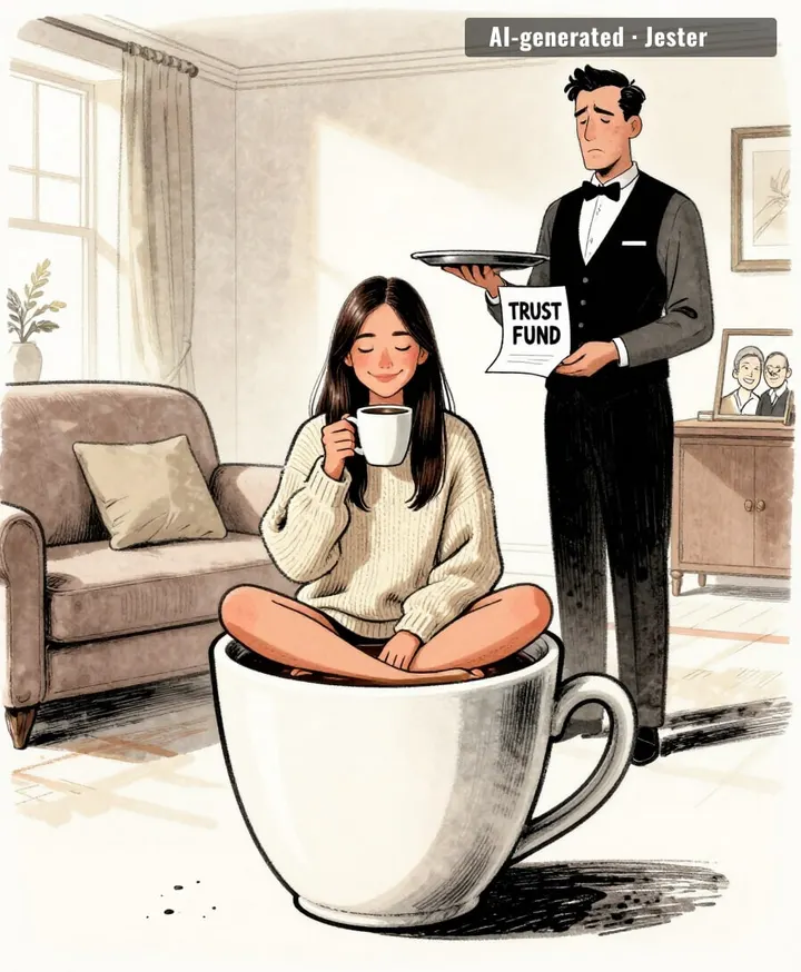 the trust fund is the mug she's drinking from