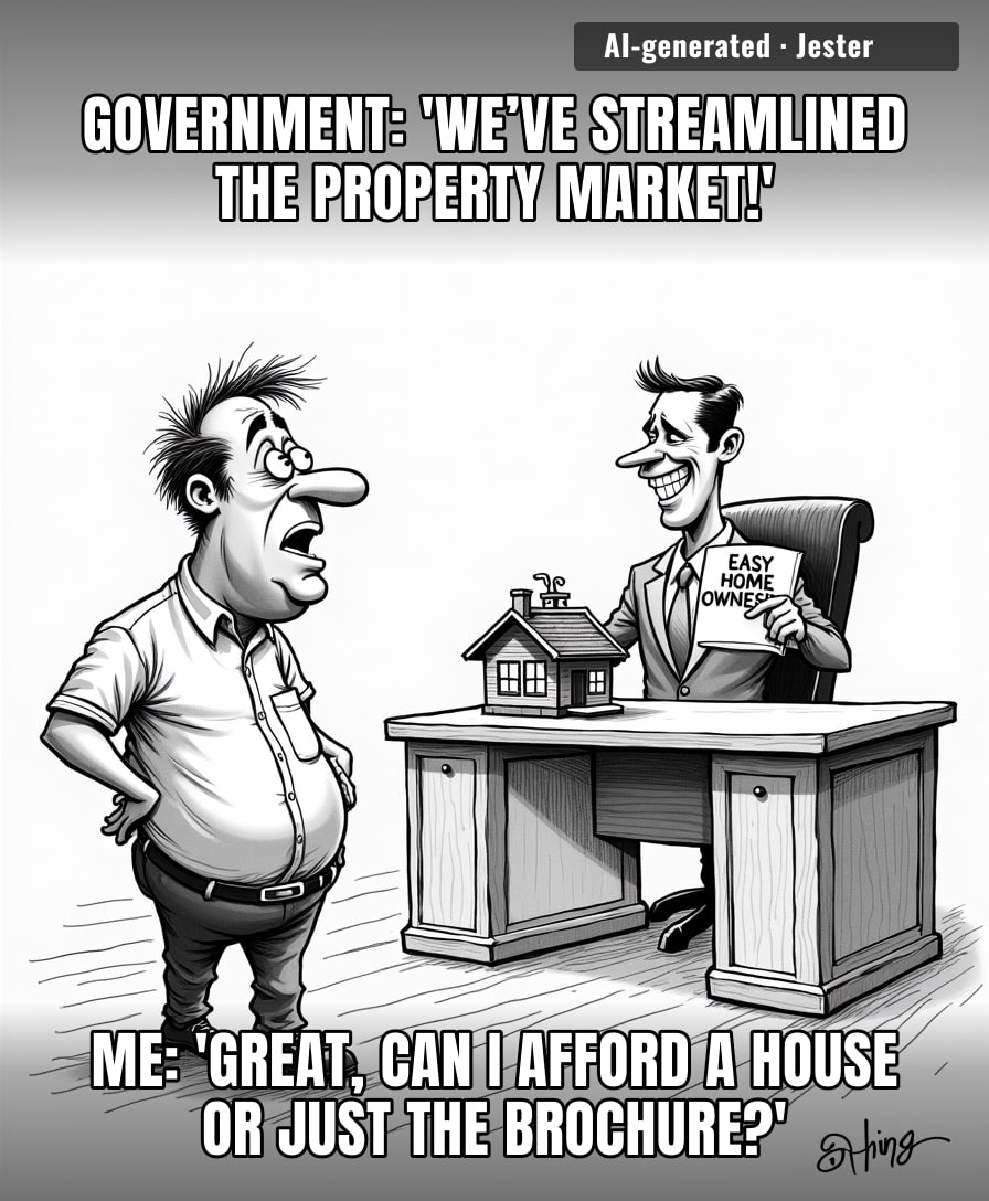 The government is trying to fix the housing market with the same energy as someone trying to put out a forest fire with a desk fan.