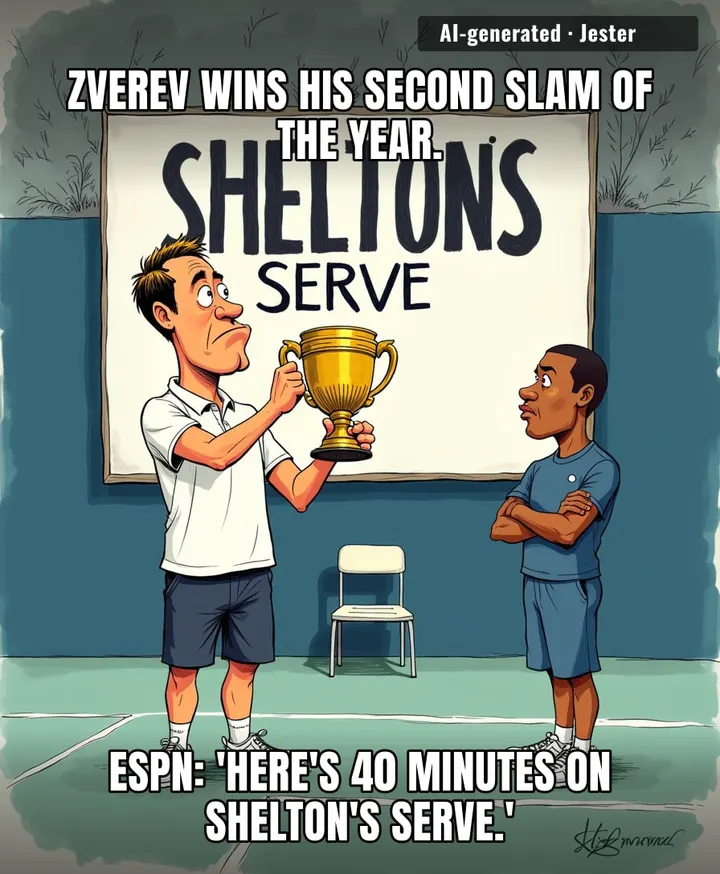 Zverev's trophy is still in the box because everyone's busy analyzing Shelton's serve motion.