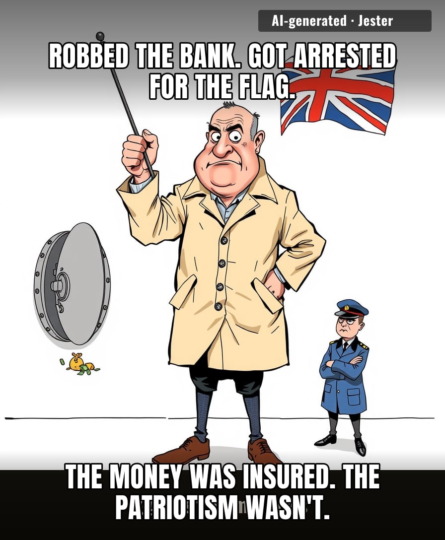 arrested just for waving the flag he just robbed the bank under