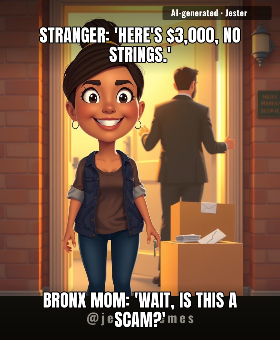 In a city where a parking spot costs more than that, a stranger just handed a mom her whole restart.