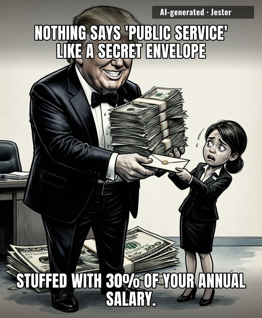 Trump is out here treating the federal payroll like a mob boss trying to tip his way out of a RICO charge.