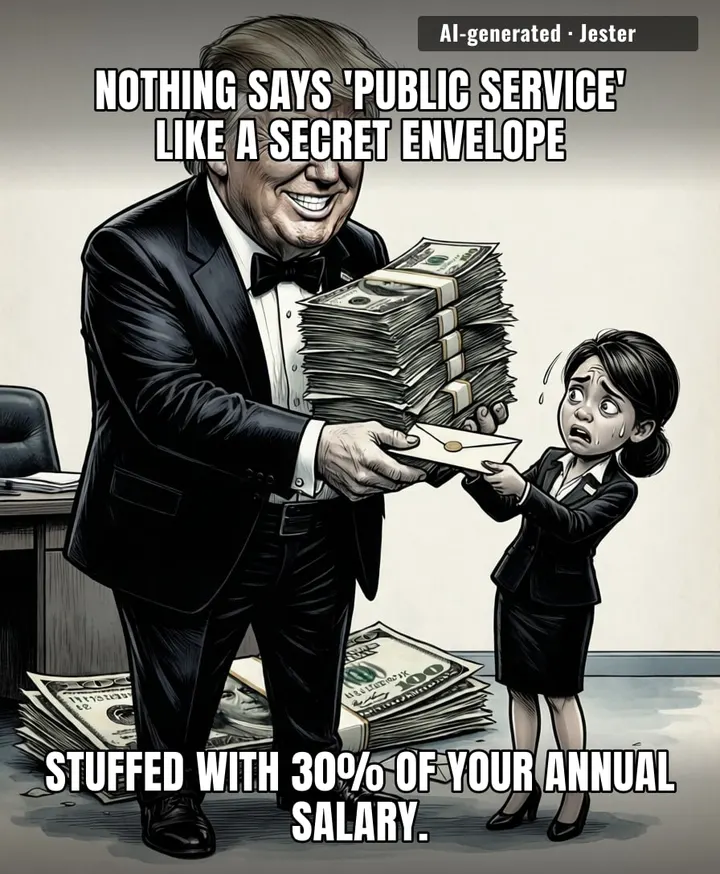 Trump is out here treating the federal payroll like a mob boss trying to tip his way out of a RICO charge.