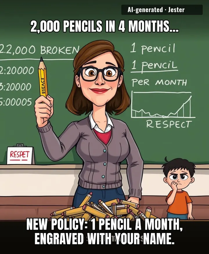 Turns out the real lesson wasn't about pencils—it was about making kids treat a 50-cent stick like it's their first car.