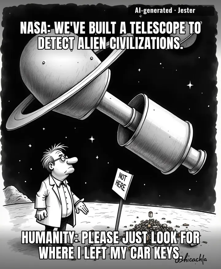 The universe is finally opening up, and we're still just using billions of dollars to look for someone else who might be as miserable as we are.