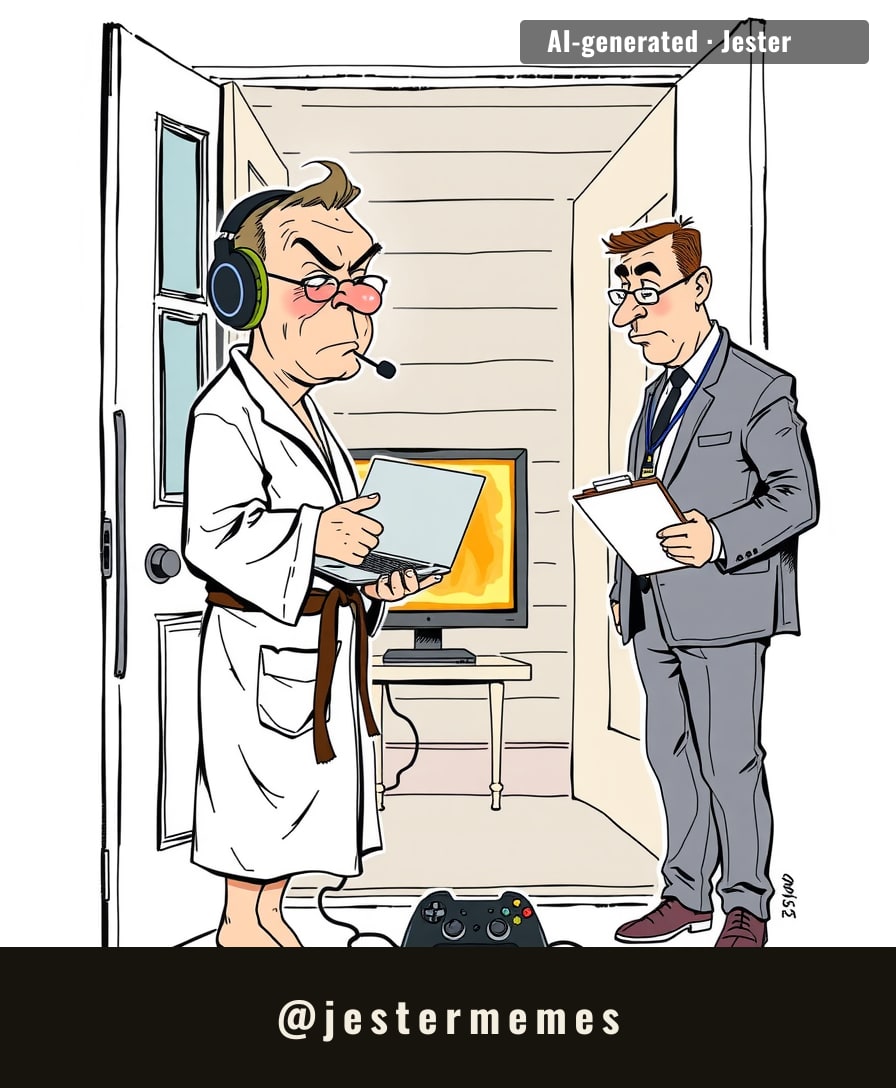 he called in sick. his boss came to check. the game was already loading.