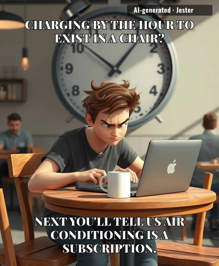 Imagine needing a seat so badly you agree to a pay-per-minute subscription for the privilege of being ignored by a barista.