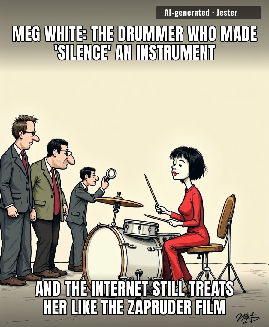The internet has spent 20 years analyzing the one snare hit like it's the Zapruder film, and Meg's just sitting there with a tambourine and a pension.