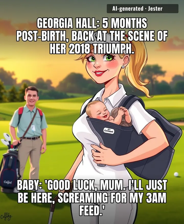 Georgia Hall returns to the site of her 2018 win with a new caddie — one who can't even hold the club yet.