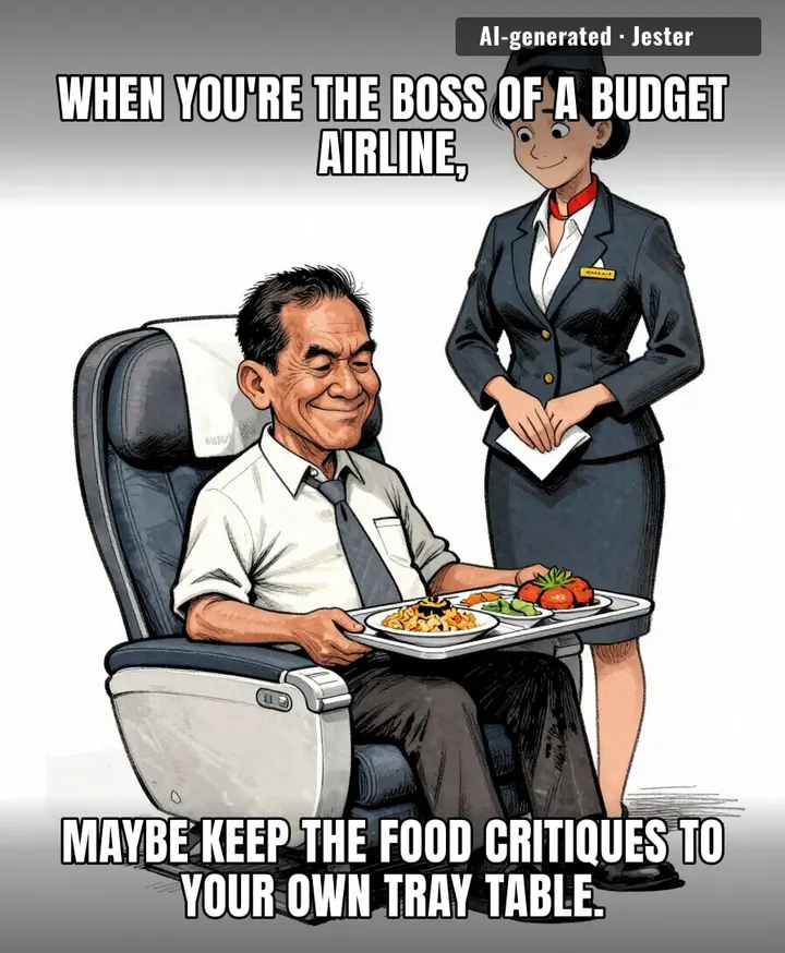 Imagine thinking your airplane's sad microwave curry is a Michelin-star competitor just because the crew agreed with you to avoid a scene.