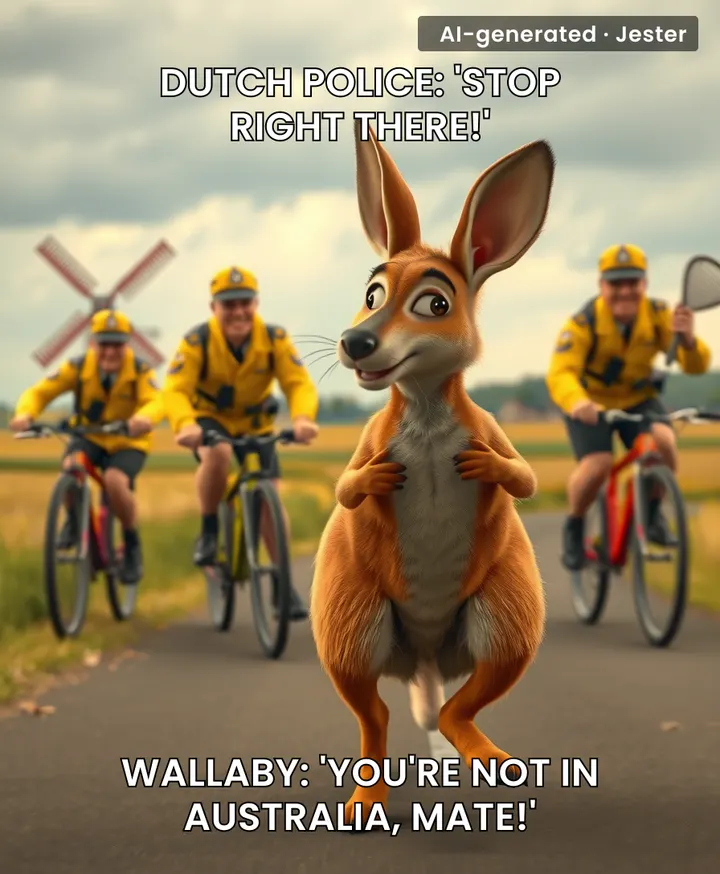 The wallaby didn't commit a crime; it just wanted to see if Dutch cops are as efficient as their bikes.