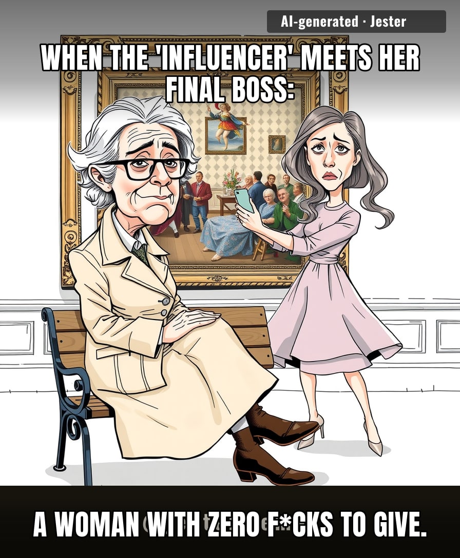 The only thing more iconic than the Mona Lisa is this boomer single-handedly defeating the influencer-industrial complex with one strategic knee.