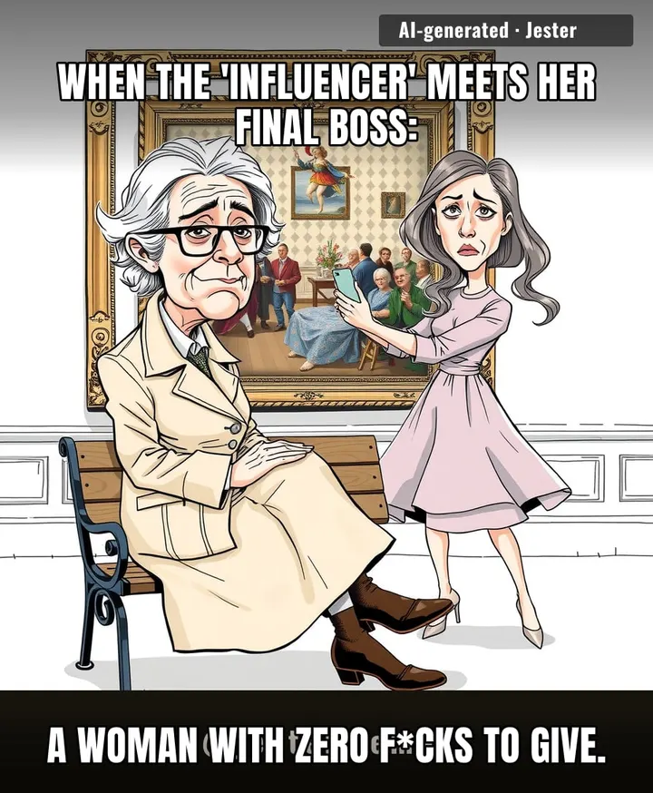 The only thing more iconic than the Mona Lisa is this boomer single-handedly defeating the influencer-industrial complex with one strategic knee.