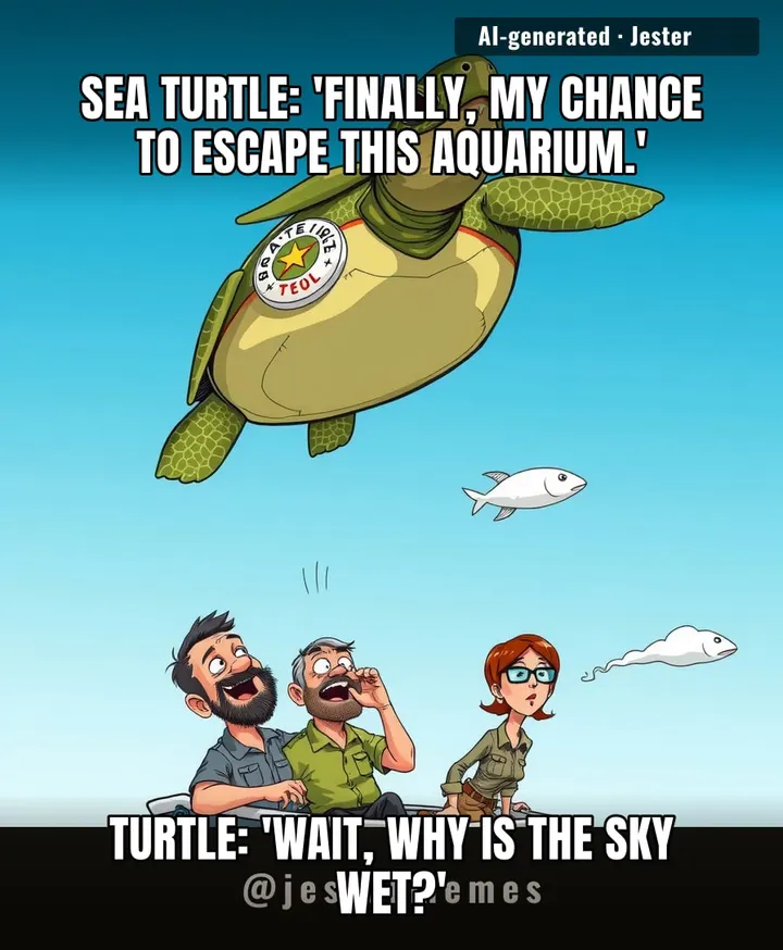 Turtles really said 'hold my shell' and just yeeted themselves into the sky like it's an Uber for escapees.