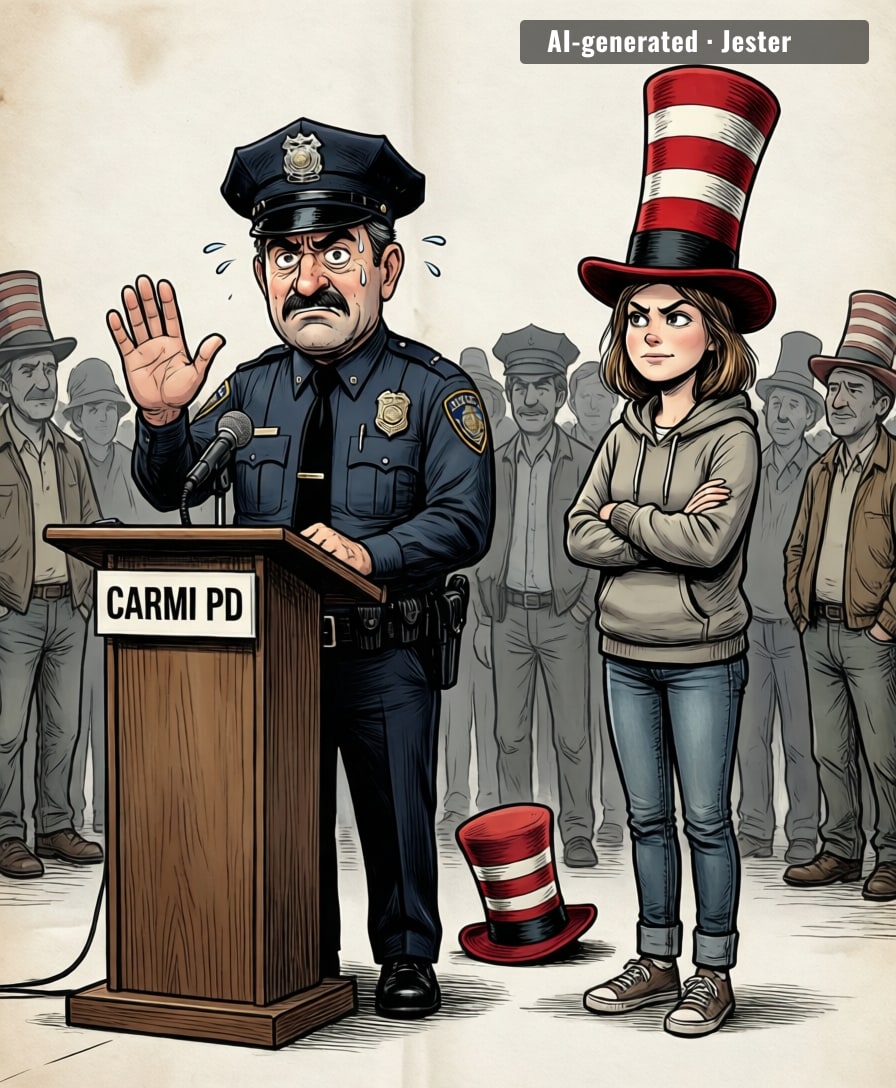 The hat stays on during a police warning. That's not a trend, that's a personality.