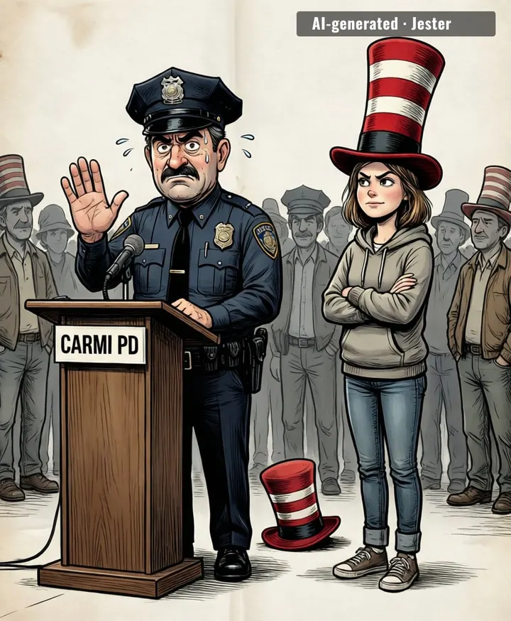 The hat stays on during a police warning. That's not a trend, that's a personality.