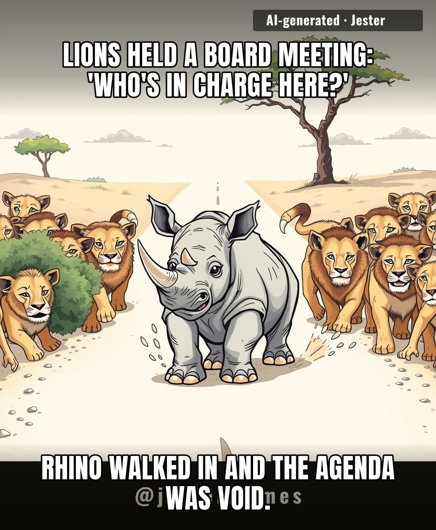 Ten lions learned that HR is a rhino and the office is a parking lot.