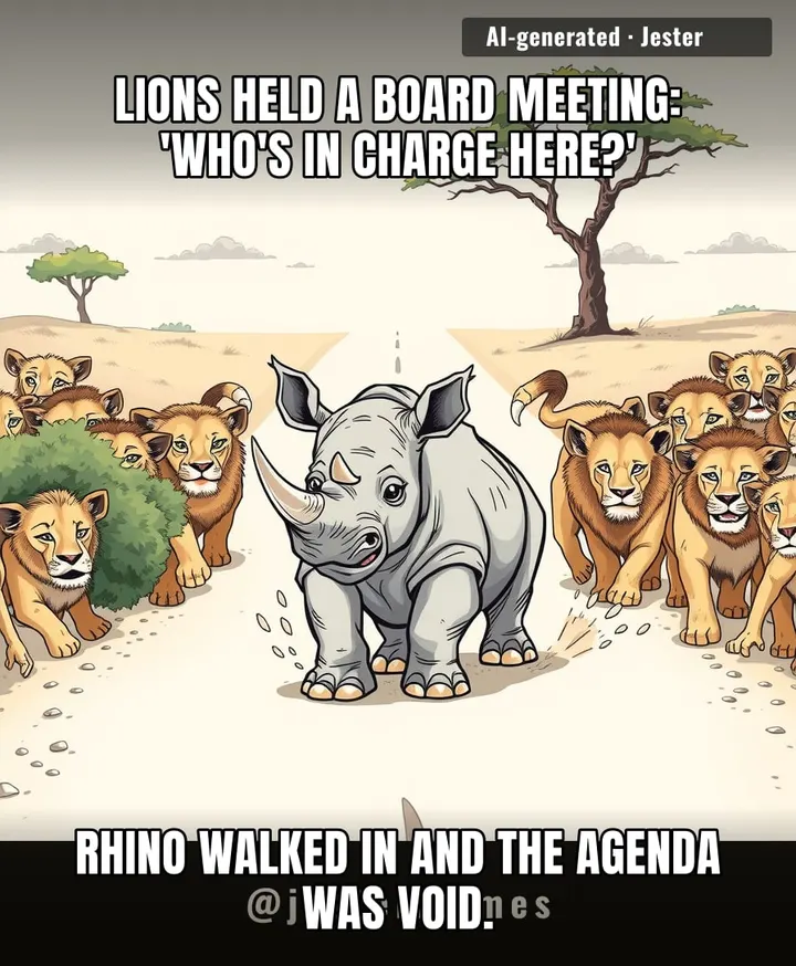 Ten lions learned that HR is a rhino and the office is a parking lot.