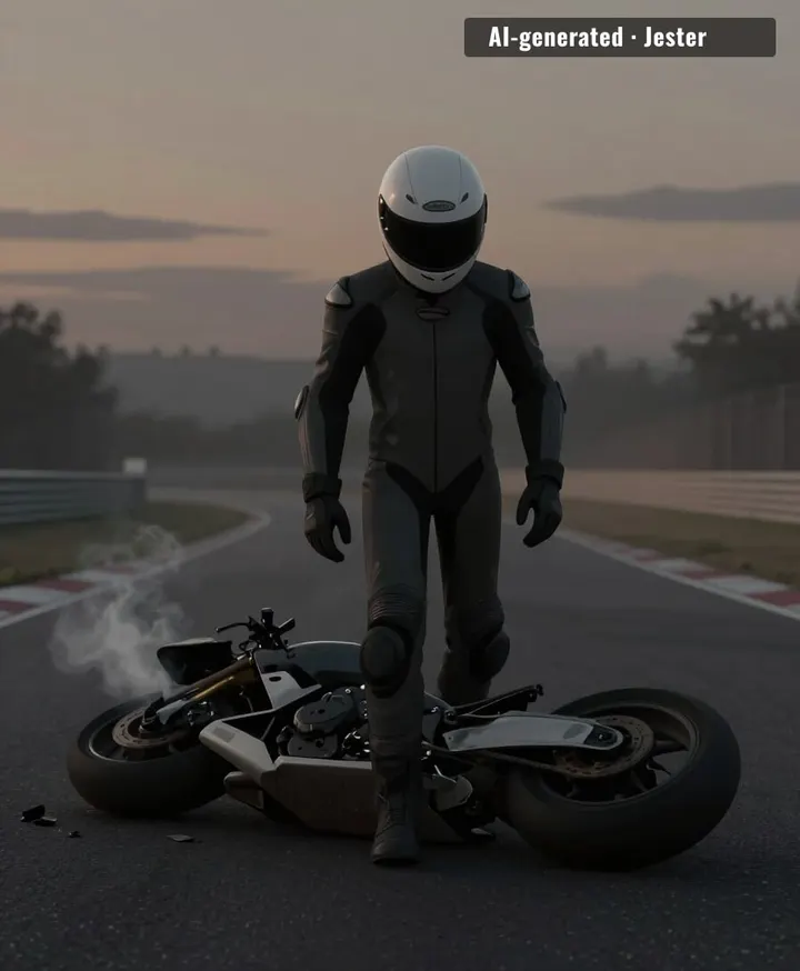 Motorsport's speed is its spectacle and its danger — a rider's crash is a reminder of what is risked every lap.
