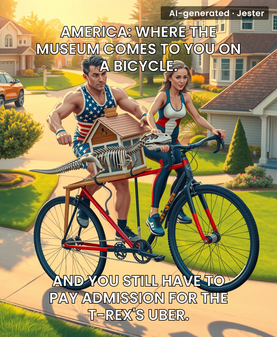 The only thing more American than a mobile museum is the realization that the bicycle probably runs on a V8 engine.