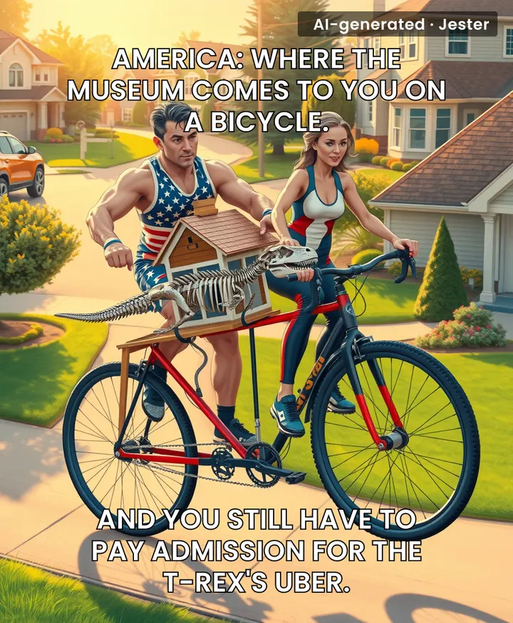 The only thing more American than a mobile museum is the realization that the bicycle probably runs on a V8 engine.